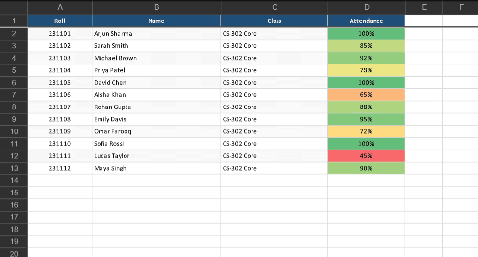 Excel Export Records Spreadsheet