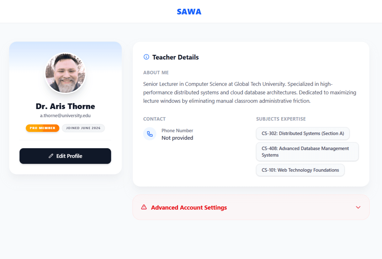 Teacher Profile & Settings